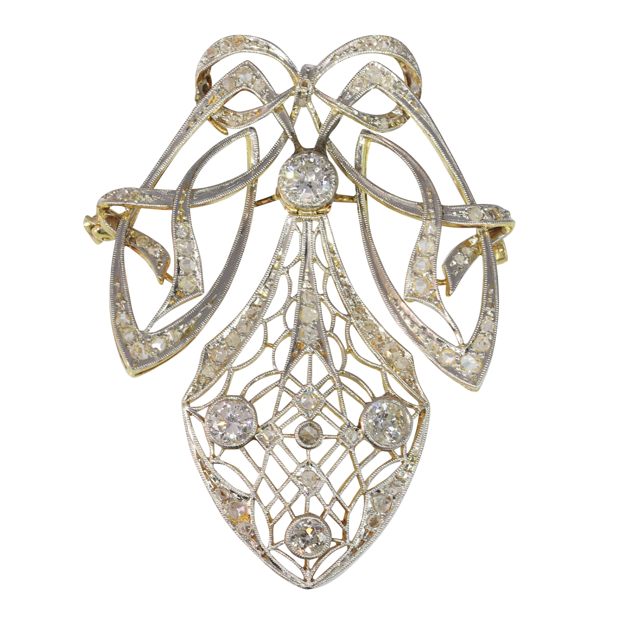 Elegant Art Nouveau: Dual-Use Diamond Pendant-Brooch